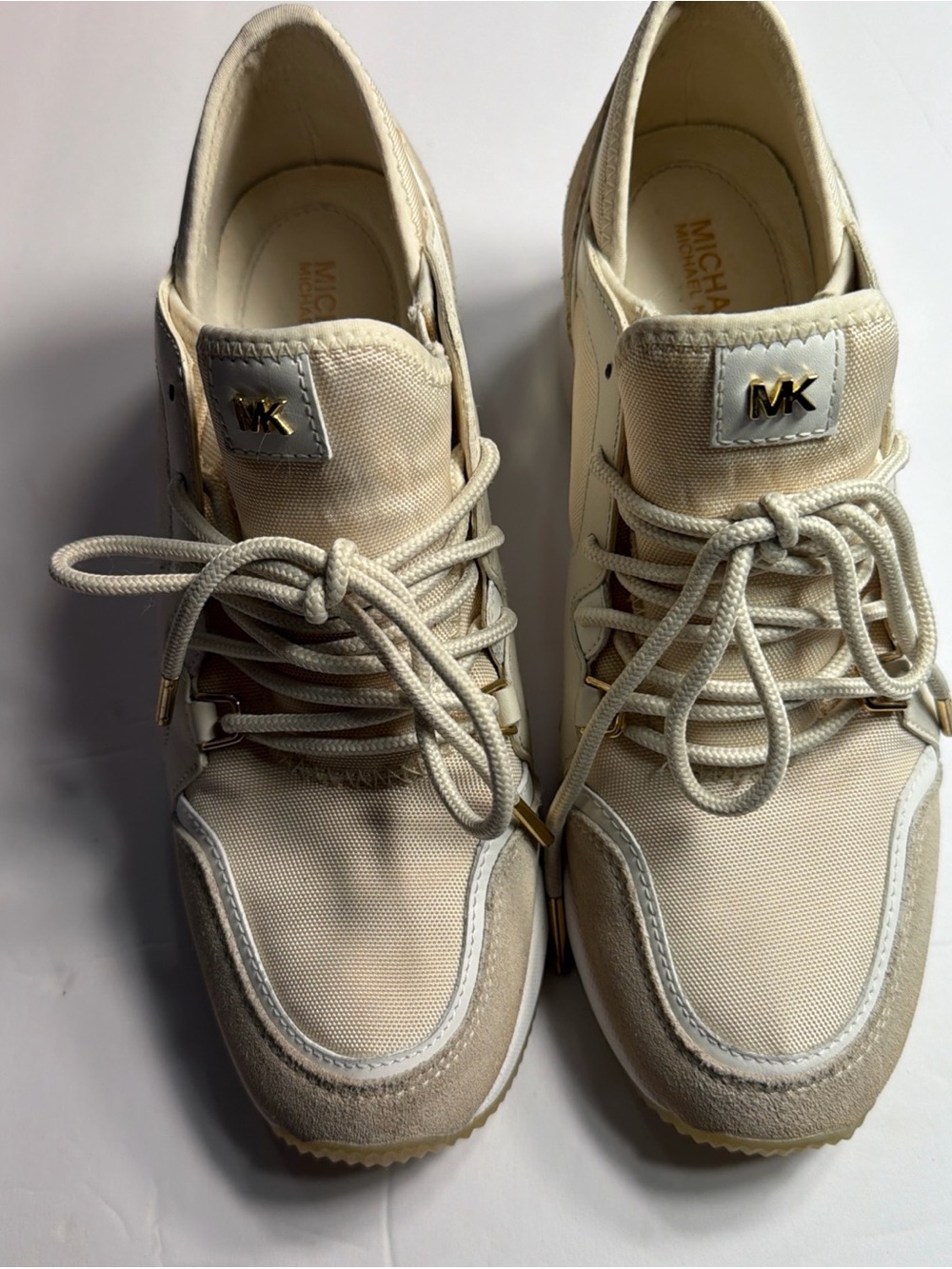 Michael Kors Cream and Gold MK Lace-Up Sneakers
